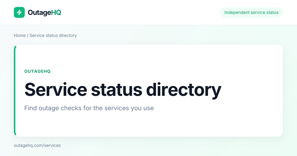 All monitored services and status pages | OutageHQ